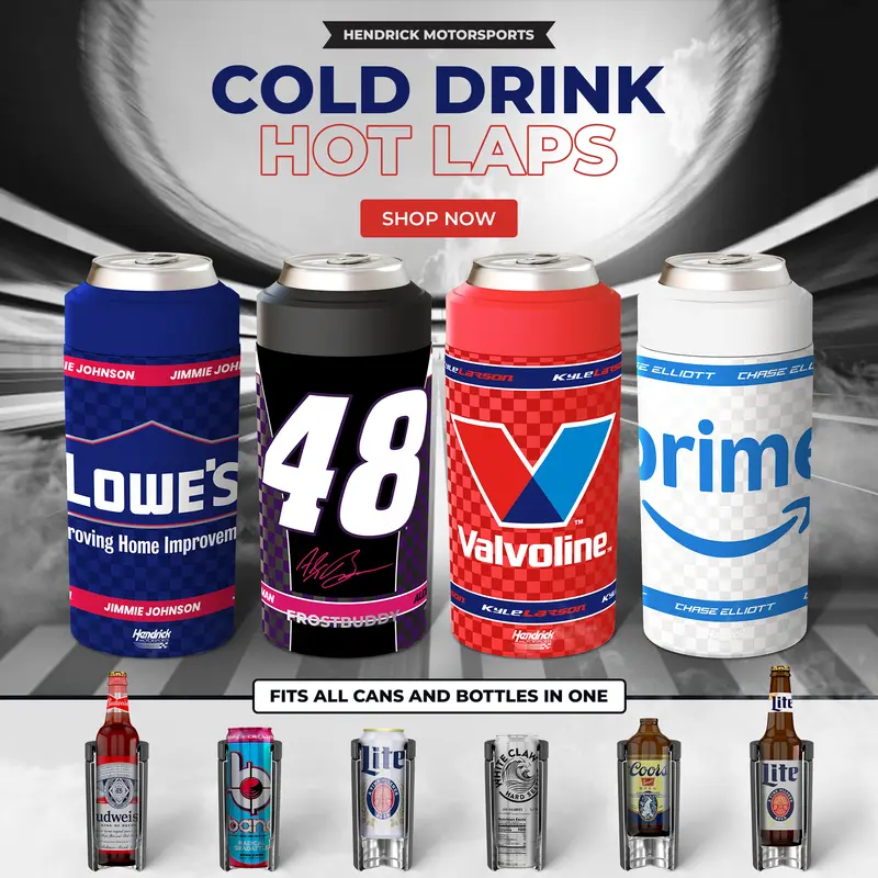 Hendrick Motorsports Universal Buddy - Fits 12oz Cans, Slim Cans, 12oz Bottles, 16oz Cans - Stainless Steel - Double Wall Insulated Drinkware Flasks- Cold 12+ Hours Hot 6+ Hours Stainless