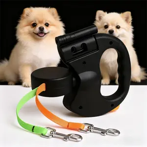 3ft No-Tangle Dual Dog Leash | For 2 Small Dogs (Up to 30lbs Each) | 360° Swivel + LED Flashlight Night Safety | Durable Bungee