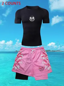 Two-Piece Set Men's Regular Fit Short Sleeve Tee & Shorts, Casual Round Neck T-shirt & Track Shorts, Men's Sportswear Set for Outdoor Workout Running, Sporty Set, Gym Athletic Clothes, Workout Running Outfits, Athleisure Breathable Clothes