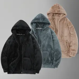 New Polar Fleece Solid Color Loose Hooded Cardigan Sweatshirt Men’s Winter Versatile Fleece Lined Warm Large Pocket Design Long Sleeve Jacket Suitable for Everyday Outings Menswear Tops fashion casual hoodie vintage  hoodies