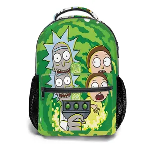 Rick and Morty  Y2K Aesthetic School Backpack for Girls, Cute Cartoon Girl Printed Student Bookbag with Mesh Side Pockets, Large Capacity Casual Daypack and Travel Bag for Kids a-52