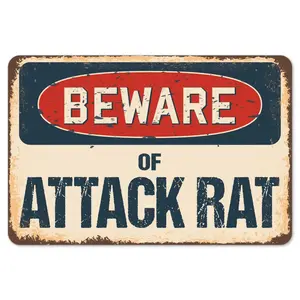 SignMission  Beware of Attack Rat Rustic Sign