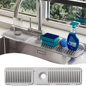 1 PC Faucet Mat for Kitchen Sink,Longer Silicone Sink Splash Guard,Slope Fast Self-draining Fast Drying Tidy Faucet Mat