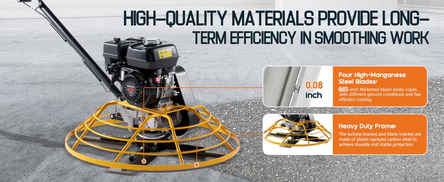 VanAcc 24"/35" Power Trowel, 5.5 HP Honda Engine with Float Pan, Walk-Behind Concrete Trowel with 4 Blades, Heavy Duty Gas-Powered Commercial Screed Cement Surface Finisher
