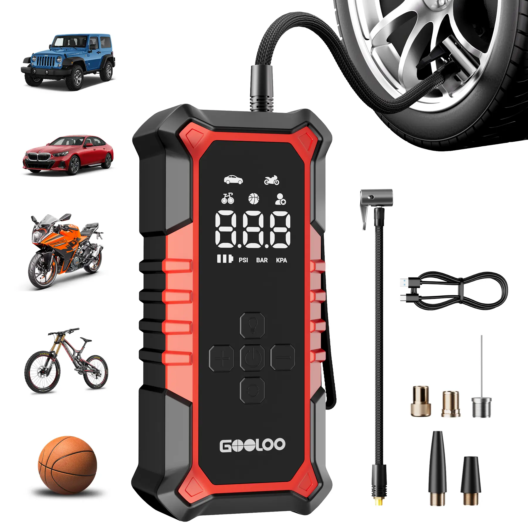 GOOLOO A6 Gear 160 PSI Tire Inflator Portable Air Compressor, 7500mAh Cordless Tire Inflator with Digital Pressure Gauge ＆LED Light, 3X Faster Air Pump for Car Tires, Bike,Balls, Auto Shut-Off