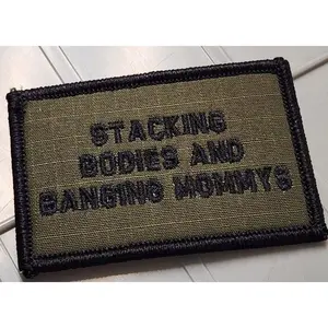 As Seen on Socials - Stacking Bodies and Banging Mommys - 2x3 Patch - Olive Drab w/Black