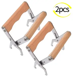 2PCS Frame Gripper， Stainless Steel Beehive Frame Gripper, Frame Clamper, Beehive Frame Holder with Wooden Handle,Beekeeping Tools