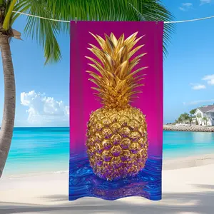 2D Flat Print One Golden Pineapple Design Beach Towel, Soft And Quick-Drying Beach Blanket, Highly Absorbent Travel Towel for Pool, Gym, And Yoga, Lightweight And Portable Bath Towel