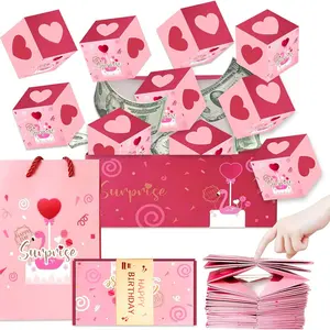 12 Bounces Surprise Gift Box Explosion Unique Folding Bouncing Red Envelope Cash Box  for Valentine's Day Gift Birthday Anniversary Christmas and Proposal