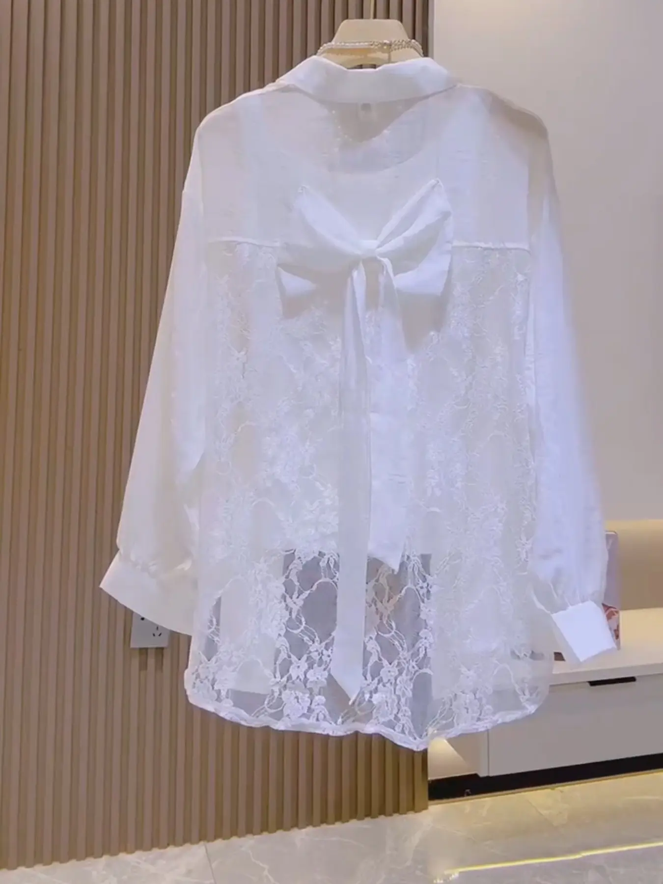 Elegant Korean Style Lace Butterfly Knot Sun Protection Shirt, Long Sleeve Summer Top, Lightweight Backless Design, Fashionable Women's Chic Clothing, Boho Bohemian Blouse, Womenswear, Lady