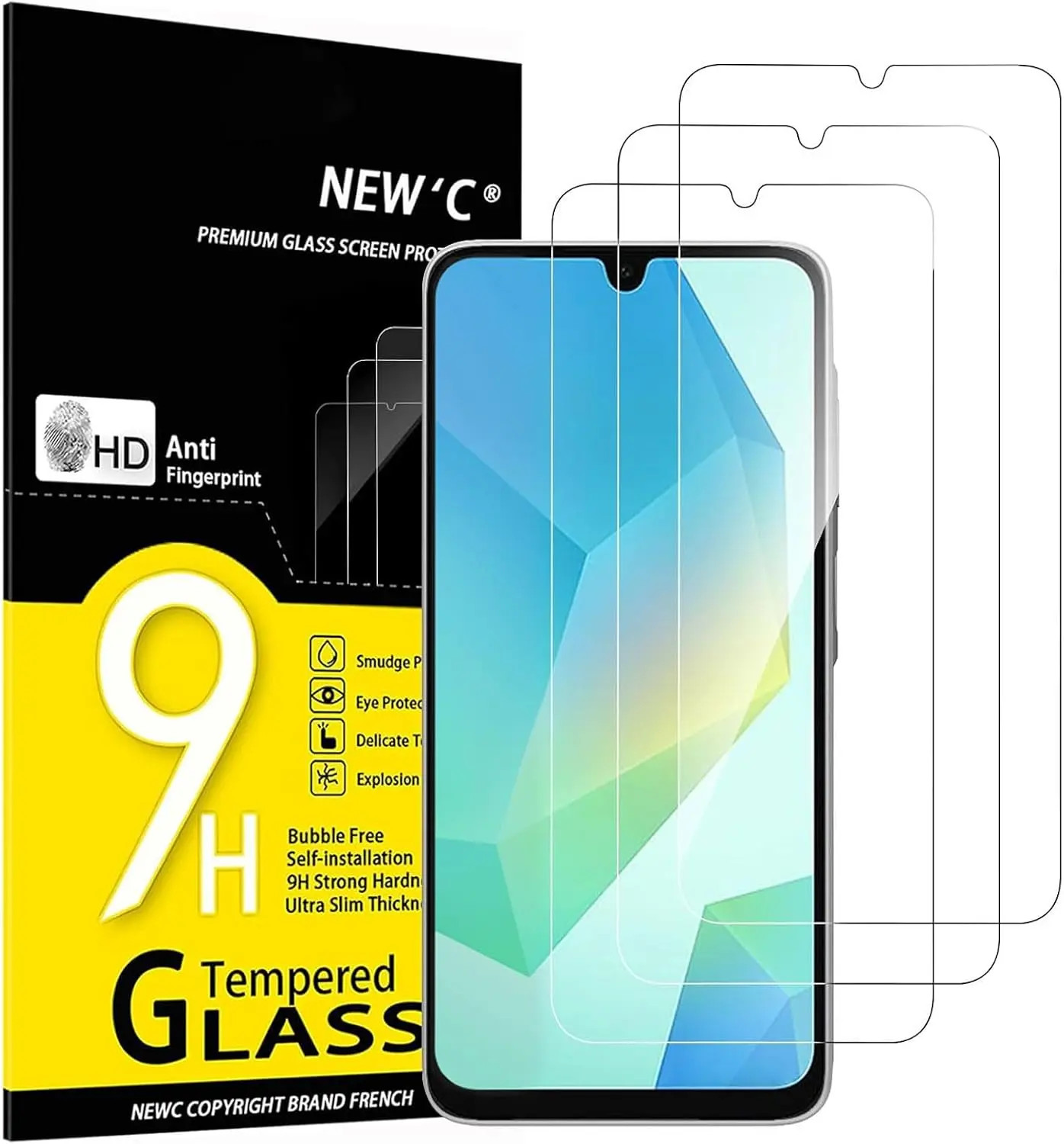 NEW'C 3 Pack Designed for Samsung Galaxy A17 2025, Galaxy A16 5G, Galaxy A26 5G  galaxy A32 galaxy A14 galaxy A56 galaxy A15 , galaxy A27 ,galaxy A36, galaxy A72 Screen Protector Tempered Glass, Bubble Free, Ultra Resistant