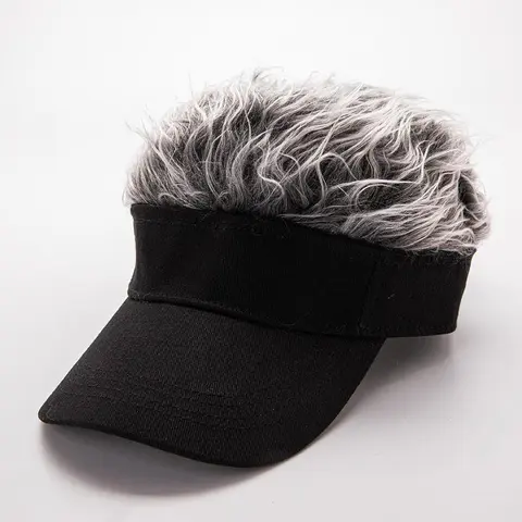(Multi-Color Options) Women's Casual Plain Funny Comedy Hat - Spring New Wide-Brimmed Baseball Visor with Fluffy Gray Synthetic Hair, UV Prevention Trucker Cap with Adjustable Strap for Outdoor Wear, Adults' Fashion Accessory