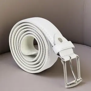 Leatherboss Genuine Leather Men's Stylish Casual Jeans Belt White 1.5" Wide Brushed Silver Buckle 5 Holes Adjustable Fit Best Quality Guaranteed