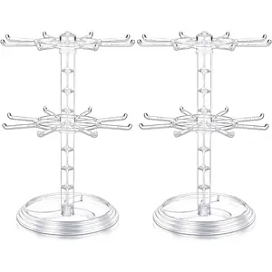 2 Pack Keychain Display Stand Rotating Jewelry 2 Tier Necklace Holder Spinning Bracelet Organizer Rotating Rack Earring Bracelet Stands for Vendors Malls Counter Dressing Table
