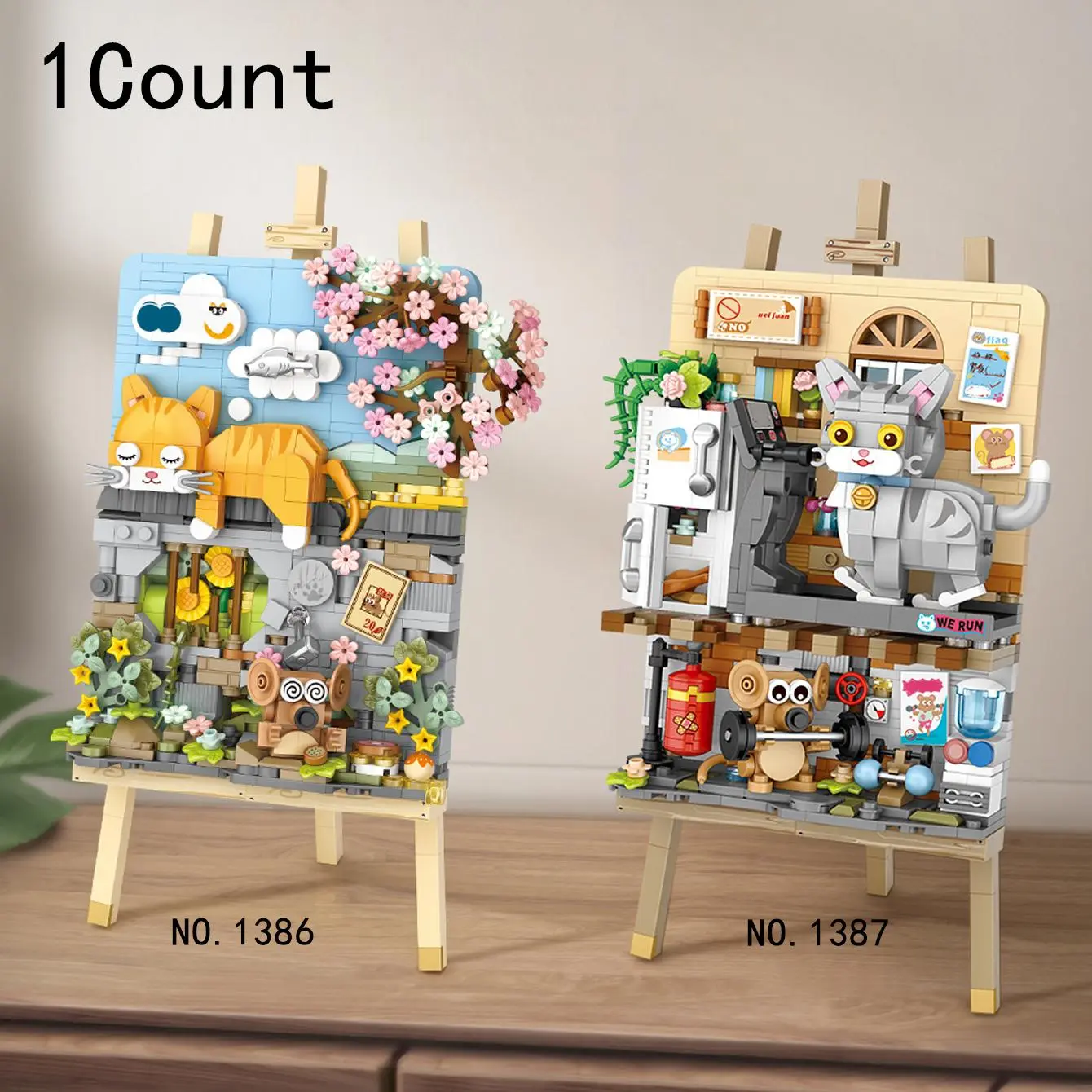 1Count Lizhi LOZ small particle building blocks, daily lying flat for cats, 787PCS, 746PCS 3D stand, creative painting, office desk decoration assembly, puzzle for students, gifts, Building Block Model, Diy Building Model