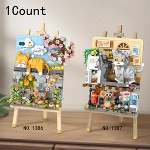 1Count Lizhi LOZ small particle building blocks, daily lying flat for cats, 787PCS, 746PCS 3D stand, creative painting, office desk decoration assembly, puzzle for students, gifts, Building Block Model