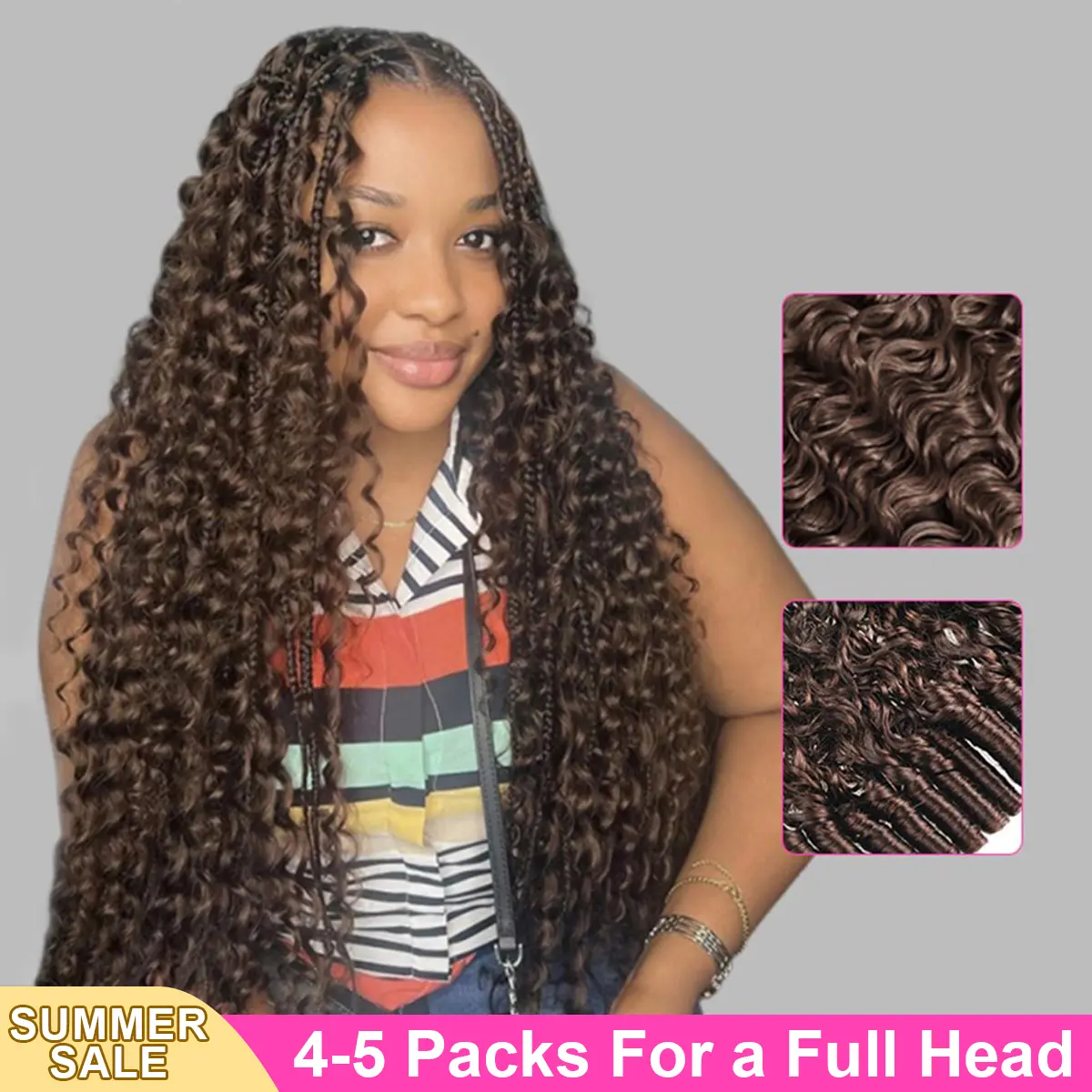 [New In] Bgmgirl Natural Black & Chocolate Brown #4 Crochet Burmese Curly Human Hair extensions for Miracle Knots human hair Boho Knotless Braids Pre-Separated 50g/Bundle 4/27 Brown Highlight&Honey Blonde &99J burgundy summer outfits back to school