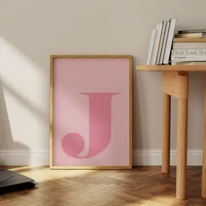 Blush Pink Letter J Wall Art – Preppy Dorm, Bathroom or Apartment Decor – Initial Poster – Unframed, 5 size, 8x12 to 27x40 inch