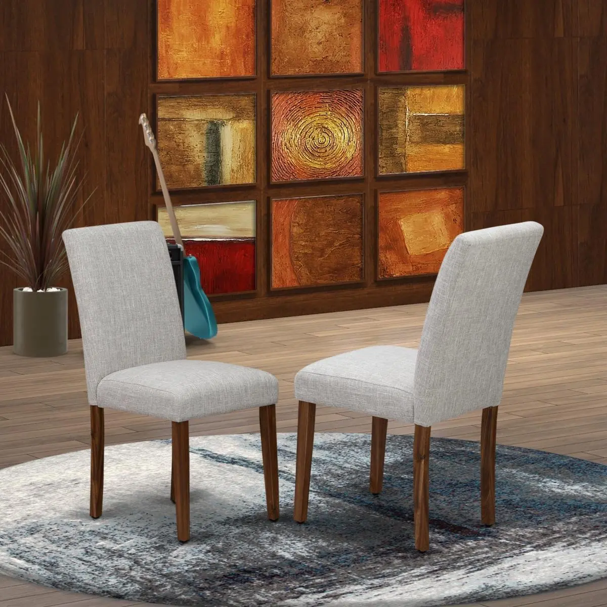 East West Furniture Abbott Antique Traditional 2-Seater Dining Room Furniture Indoor Dining Chairs (Set of 2) - Solid Wood Frame, Foam-Padded Doeskin Linen Seat, Simple Back, Easy to Clean, Ideal for Kitchen, 36.75" H x 17.2" W x 22" L, 69 lbs, Linen Fabr