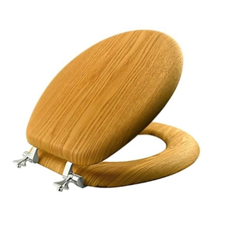 Mayfair 9601CP-378 Standard Round Natural Oak Veneer Toilet Seat & Cover, 16.5 in. Toilet-Mounted Bathroom Fixture (Round Shape)