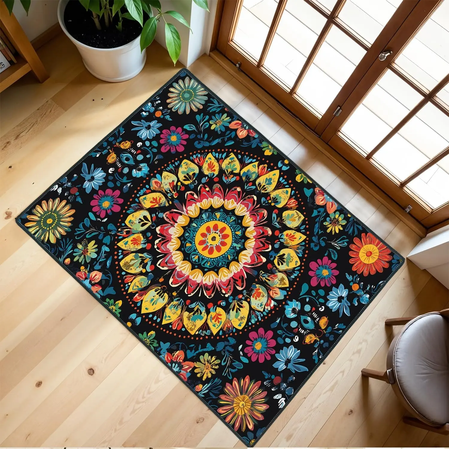 Bohemian Style Welcome Door Mat, Durable Washable Material, Boho Washable Rugs, Boho Printed Rug, Flower Pattern Rugs, Home Entrance Decor, Decorative Rug, Front Door Welcome Rug, Boho Runner Rug, Boho Floral Rug, Floral Print Rug