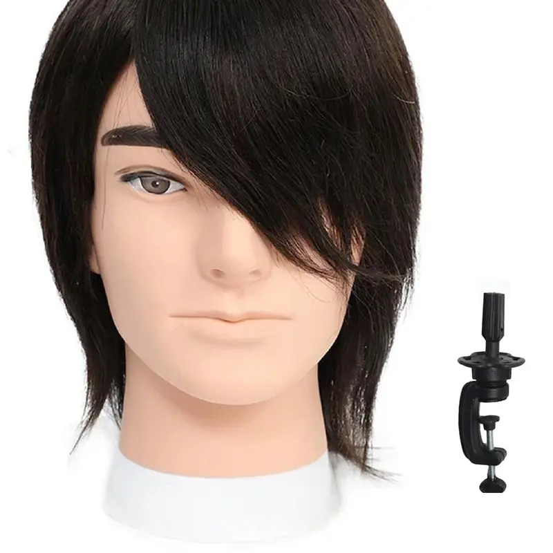 Men's Dummy Head for Hairdressing Practice, Beauty Dummy Head, 100% Human Hair, Ideal for Barber Training, Realistic Look, Mannequin Head