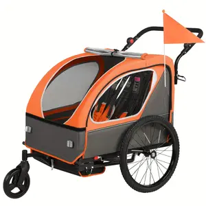 Black Friday2-in-1 Bike Trailer for Kids Converts to Stroller w/Canopy Foldable Design 5-Point Harness & Storage Bags - Quick Attach to Bike All-Terrain Wheels Safety Flag - Orange for 1-2 Toddlers