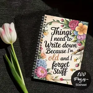 The elderly memory diary - "As I get older, I tend to forget things, so I have to write these down." Classic floral spiral notebook with free pen, Memory Journal