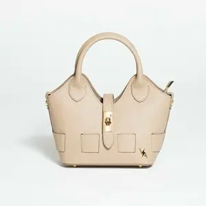 Mariela Cappuccino - Leather Handbag - Versatile Elegance Italian Leather Bag with Gold-Toned Hardware & Detachable Strap