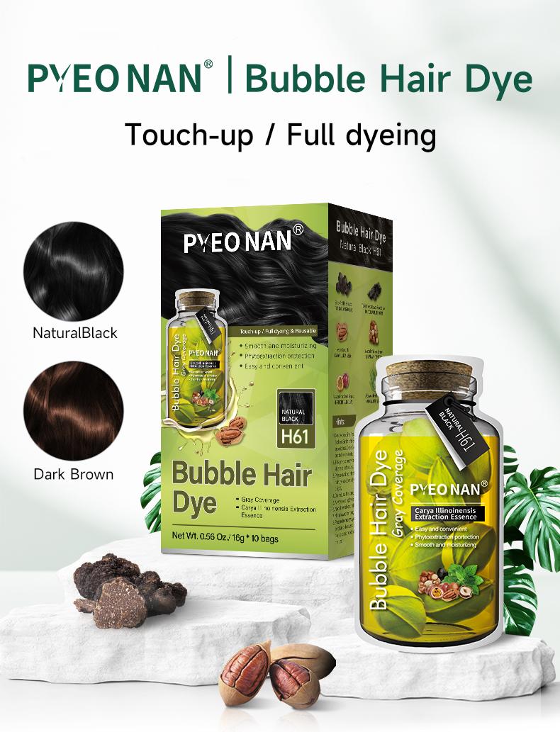 PYEONAN Unisex Bubble Hair Dye, Black or Dark Brown with Herbal Ingredients, No Bleaching, Ammonia-Free, 10 Bags Hair Color 5.6 Oz./160g Haircare Coloring, Springtok