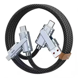 PD100W+27w 4-in-1 Braided High-Strength Data Cable Supports Fast  & Data Transfer Free Switching of 4 Interfaces PC USB-C Type-C Zinc Alloy Connectors Thickened Copper Wires Reverse More Wear-Resistant Durable  Kit Protection Cellphone  all  in  one