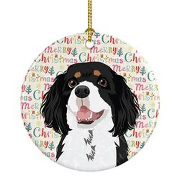Unisex 2.8x2.8 in. Tricolor Cavalier King Charles Spaniel No.2 Christmas Porcelain Ornament, Paint Artwork Decor, Festive Home Gift