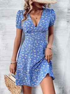 Floral Print Puff Sleeve Dress | Vacation Beach Outfit | Breezy Summer Dress for Women