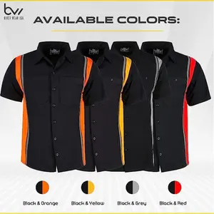Biker Wear USA Men's Heavy Duty Mechanical Industrial Work Shirt with Reflective Safety Lining Casual Cotton Breathable Workwear Button-Down Short-Sleeve Uniforms