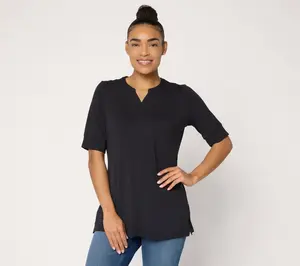 Denim & Co. Essentials Petite So Soft Jersey Split Nk Tunic
