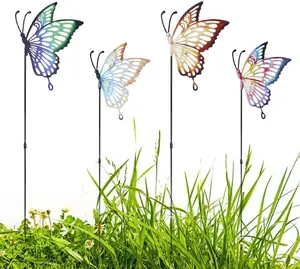 4Pack Colorful Butterfly Garden Stakes Decor Metal Yard Art Butterfly for Women Mom Ornaments Large Butterflies Outdoor Decorative Patio Lawn Decor Memorial 4 Pack 24.8Inch (Butterfly)