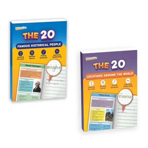 Channie's Handwriting Practice Kit - TOP 20 Series 2-Pack Children's Books Set, Famous Historical People & World Famous Locations, Meets Common Core ELA, Classroom Supplies, Study & Teaching Supplies, Develops Writing Skills