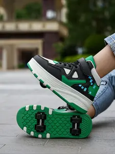 Classic High-Top Sports Shoes, PU Leather Multi-Functional Skateboard Shoes, Outdoor Casual Roller Skates, Cuban Heel Design