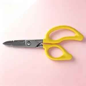 Klein Tools 26001 Heavy-Duty Industrial Shears, 6.75-Inch All-Purpose Snips, Cable Cutting Notch, Serrated Blades, Deburr Notch, Wire Stripper, USA-Made, Sharp & Durable, Ergonomic Grip