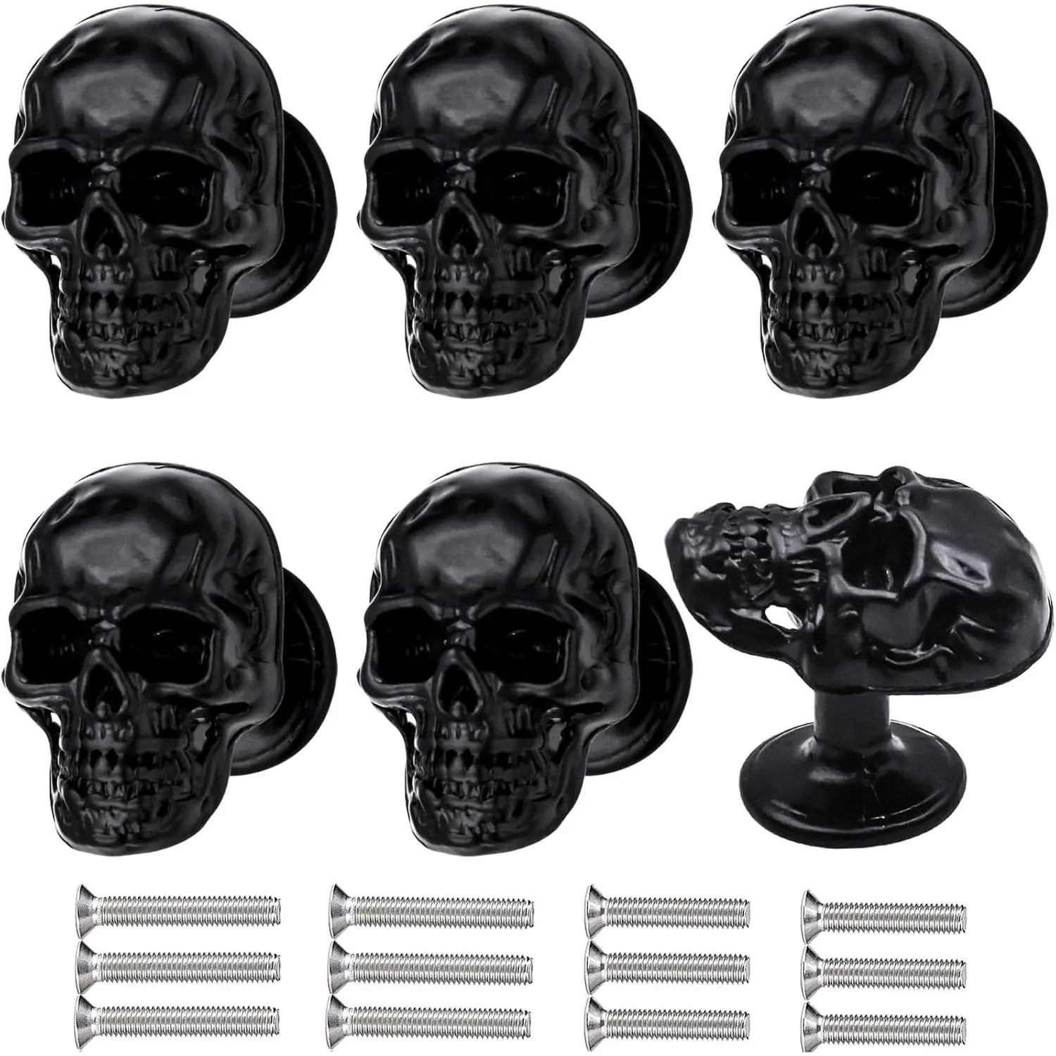 6 Pack Skull Skeleton Drawer Knobs, Vintage Single Hole Cabinets Pulls for Drawer Wardrobes Bookcases Dresser Closets Hardware Furniture Decoration (Black)