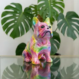 Colorful Graffiti French Bulldog Resin Statue, French Bulldog Home Decor, Modern Art Desk Ornament,Unique Water Transfer Print Figurine, Pet Lover Gift