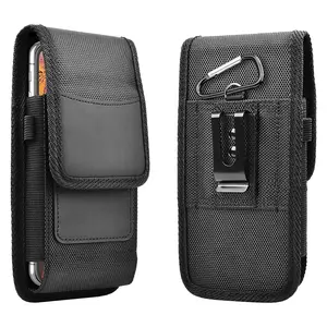 Double Layer Oxford Cloth Vertical Phone Waist Bag,Phone Holster with Carabiner and Card Pen Slot,Multi-Carry Design with Belt Clip and Hook,for Hiking,Running,Outdoor Activities and Daily Use