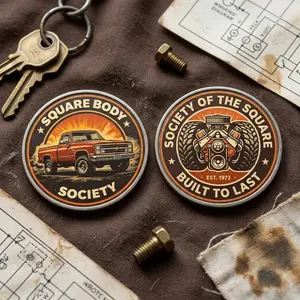 Vintage Square Body Society Challenge Coin, Mechanic Keepsake, Heavy Duty Metal Trucker Token, Double Sided Square Body Art, Every Day Carry