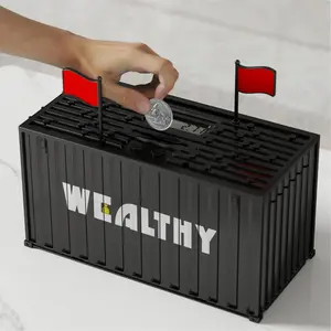 Piggy Bank for Boys Adults, Container Shaped Piggy Bank with Automatic Recognition LCD Display, Large Capacity Coin Bank Money Jar for Adults, Designed for All US Coins, Gifts for kids