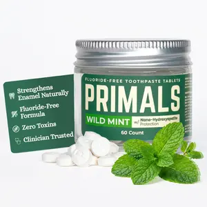 PRIMALS Fluoride-Free Toothpaste Tablets - Approved by 500+ Clinicians - Nano Hydroxyapatite - Zero Artificial Flavors or Plastic - Remineralizes & Whitens Teeth - 60 Count (1 Month Supply)