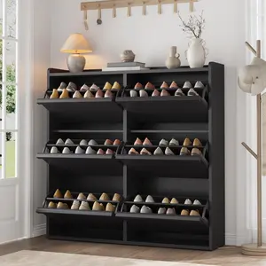 Shoe Cabinet with 6 Flip Drawers, Wooden Shoe Organizer Cabinet with Adjustable Shelf, Shoe Storage for Entryway, Hidden Shoe Cabinet, Black