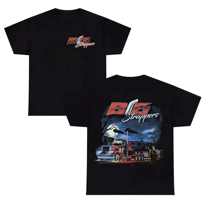 Big Strappers Heavy Haul Trucking T-Shirt Vintage Big Rig Night Road Graphic Shirt