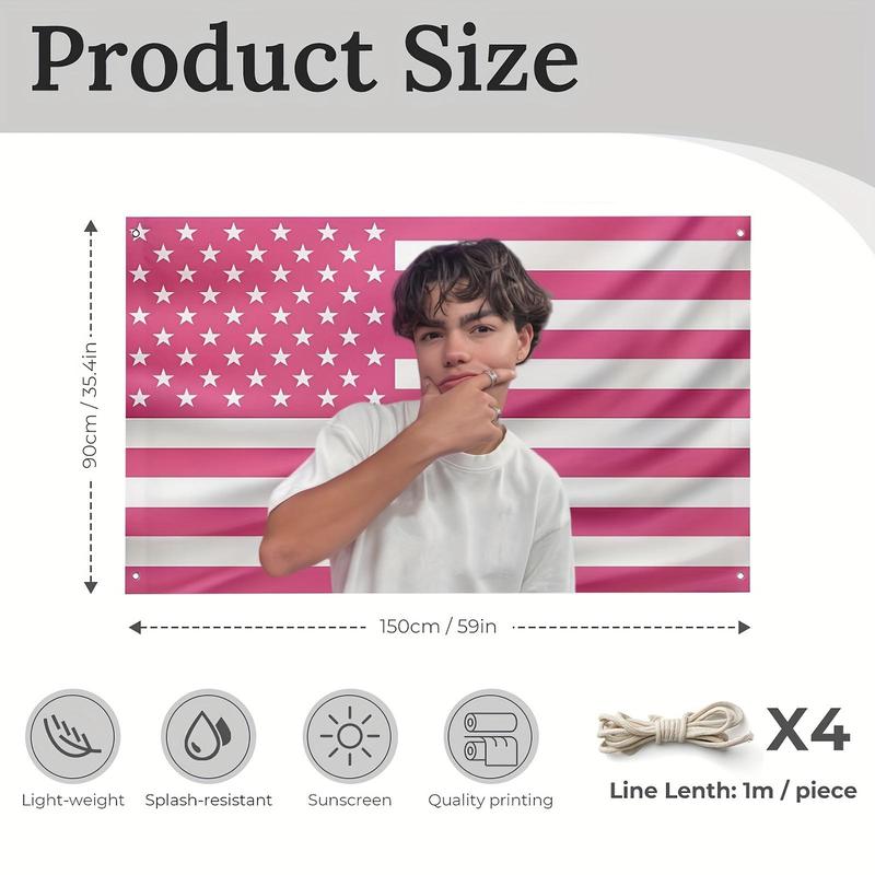 Extra Large 3x5 Feet Pink American Flag Banner - Single-Sided Heavy-Duty Fabric with Malachi Patton Face and Float Number 12 Design - Cute Birthday Party, July 4th, Sports Event Gift Style - Indoor/Outdoor Decoration (No Electricity Required) - Suitable f