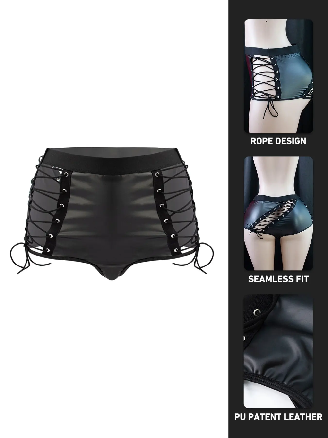 Women's Sexy Four-Way Stretch PU Leather Thong Panties, Comfortable Lingerie, High-Quality Buckle Design, Home Wear, Valentine's Day