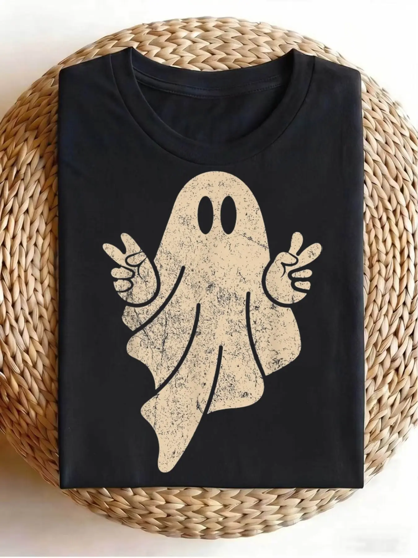 Funny Vintage Graphic Men'S T-Shirt Cute Ghost Pea unisex soft cotton short sleeve t shirt, vintage graphic casual tee for men women teens, perfect birthday holiday gift for camping travel gym daily street  wear